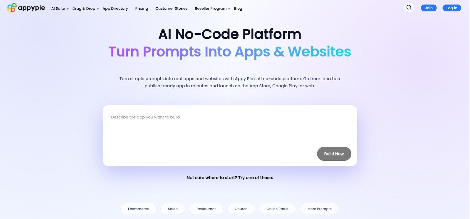 AppyPie ra mắt năm 2015, chạy trên trình duyệt web, hỗ trợ tiếng Anh