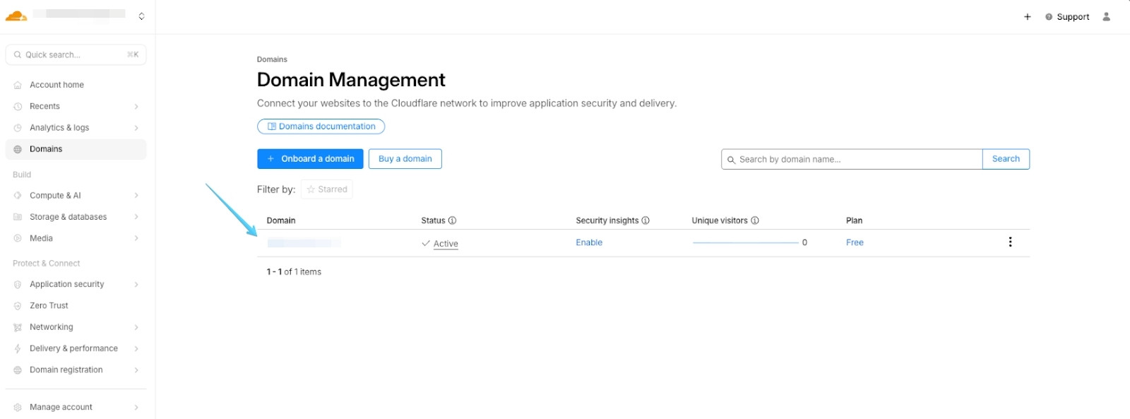 Từ danh sách website trên Dashboard, bạn nhấp vào tên miền mà bạn muốn bật Development Mode để mở giao diện quản lý chi tiết