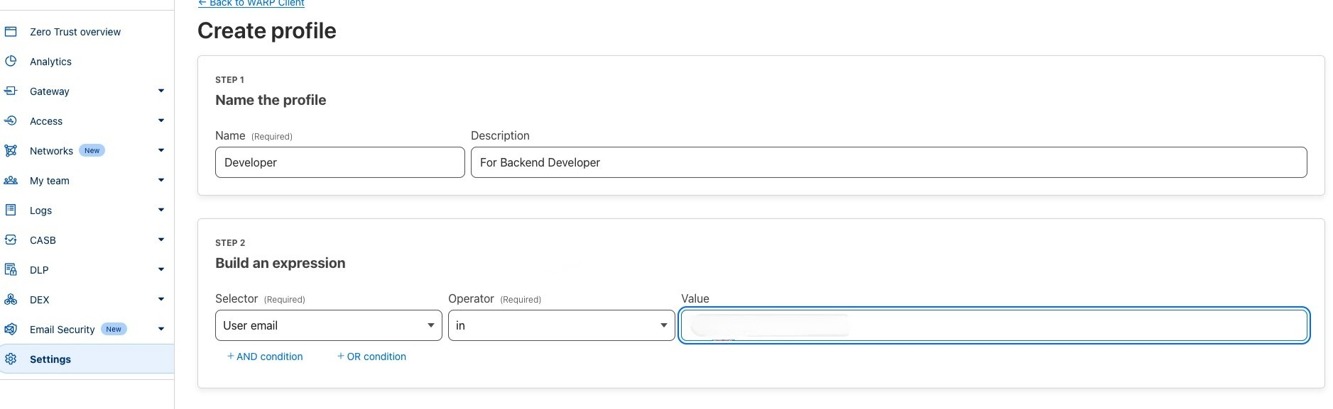 Cloudflare Zero Trust là gì? Cách thiết lập Zero Trust nhanh chóng 23 Bạn cần vào Create profile để đặt tên cho profile cho đội ngũ của mình