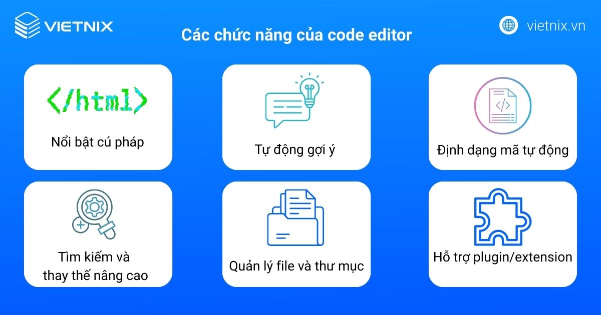 Các chức năng của code editor