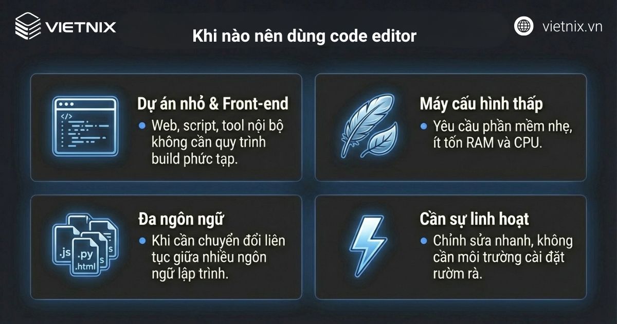 Các trường hợp nào nên sử dụng code editor