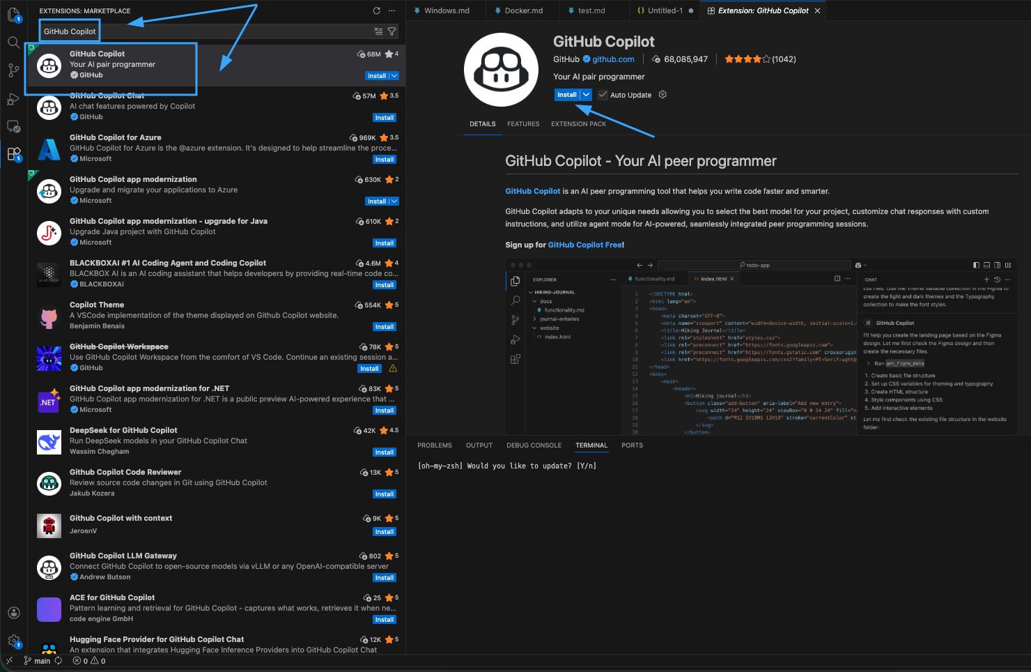 Cài tiện ích mở rộng GitHub Copilot
