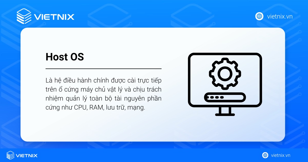 Host OS là hệ điều hành chính được cài trực tiếp trên ổ cứng máy chủ vật lý