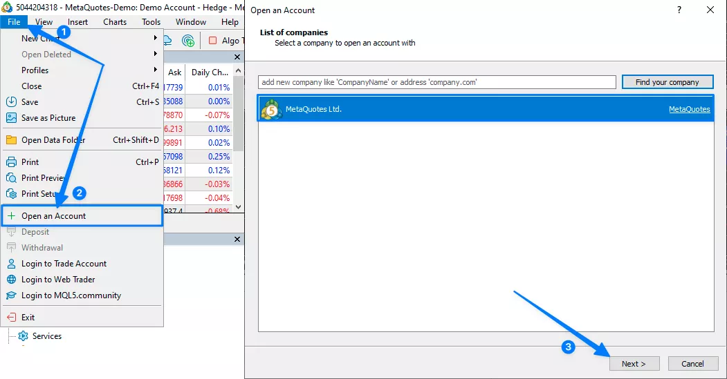 Tiến hành đăng nhập tài khoản giao dịch