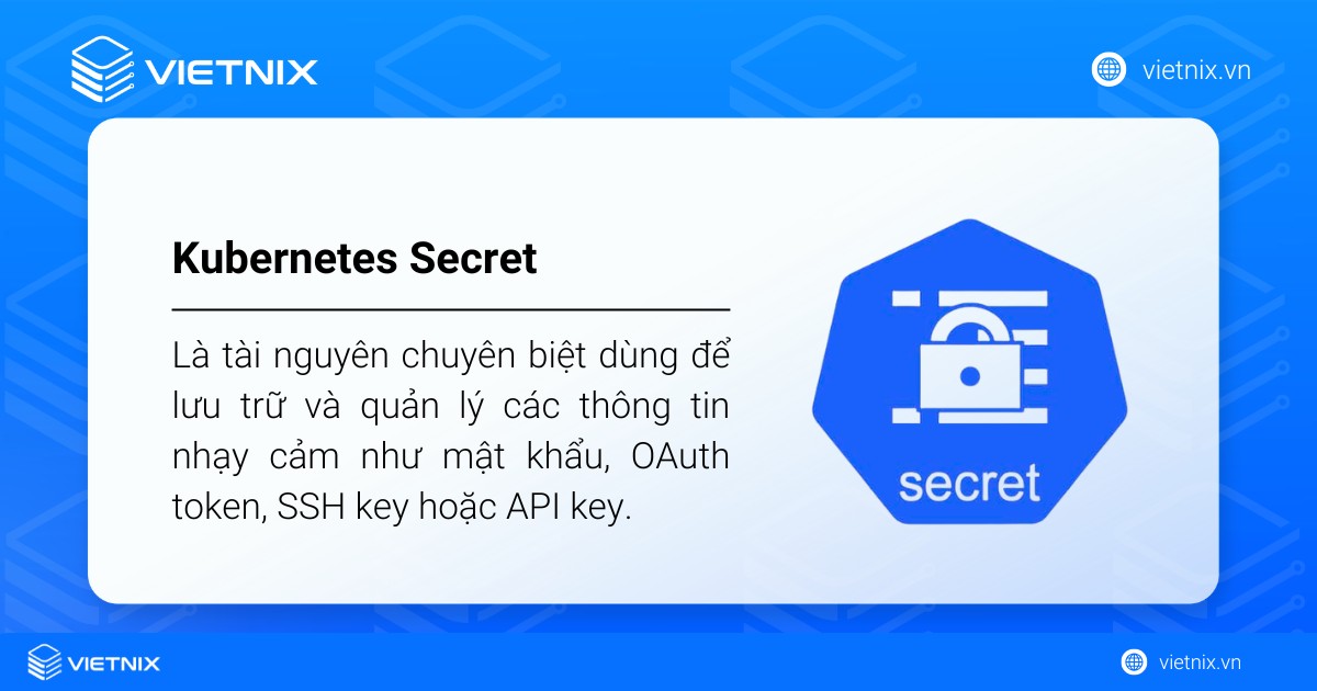 Kubernetes Secret đóng vai trò lưu trữ và quản lý các thông tin nhạy cảm