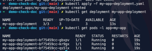 Kết quả trả về khi sử dụng lệnh kubectl get deployment my-app-deployment