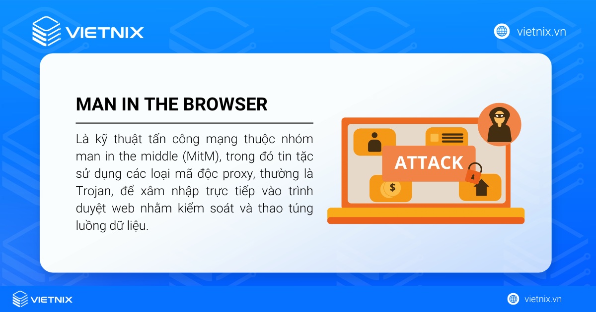 Man in the Browser (MitB) là kỹ thuật tấn công mạng thuộc nhóm man in the middle (MitM)
