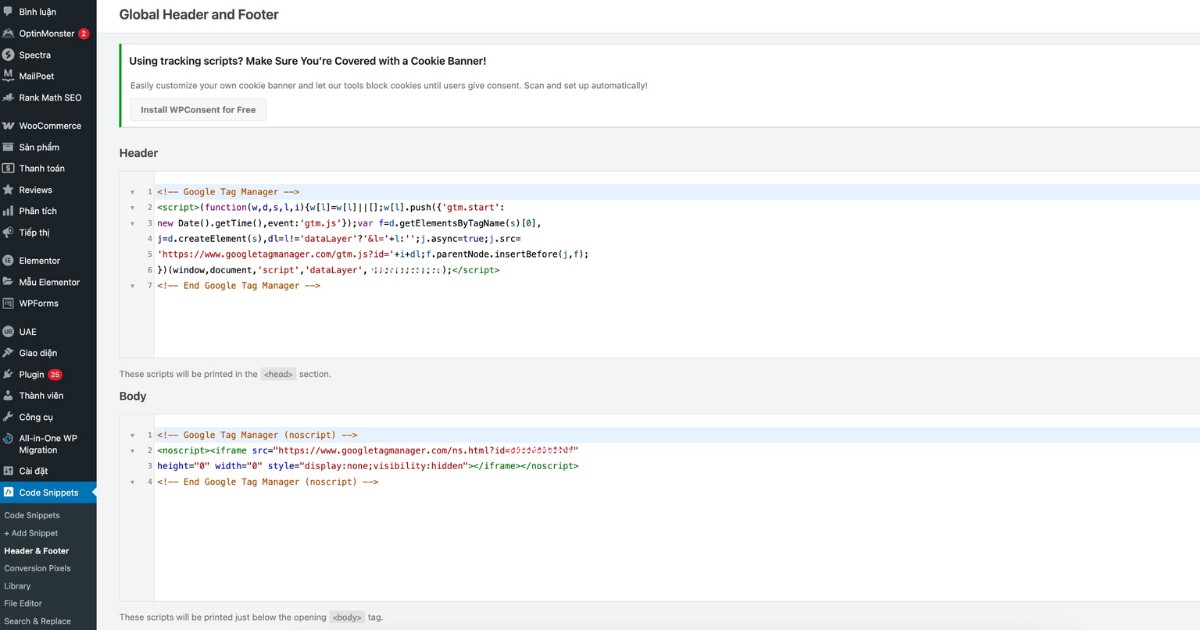 Nhúng script vào file template chung của website
