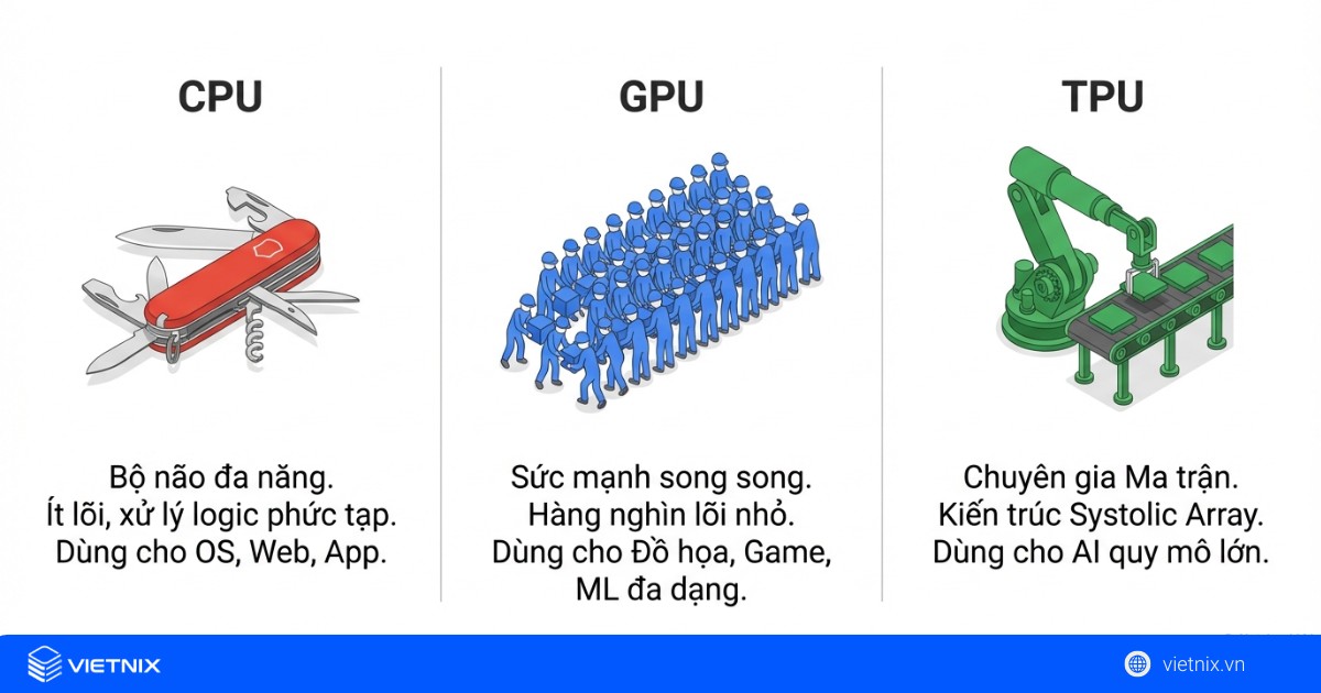 So sánh chi tiết TPU với CPU và GPU