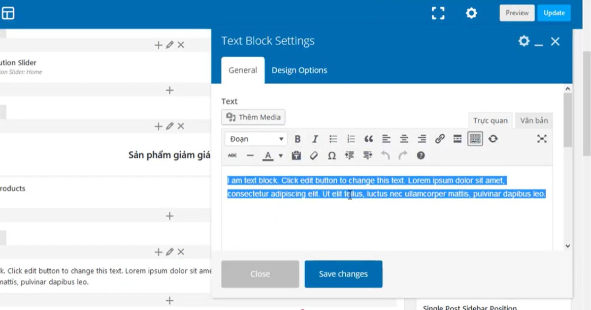 Sau khi hoàn tất việc bố trí và chỉnh sửa, bạn nhấn nút Update