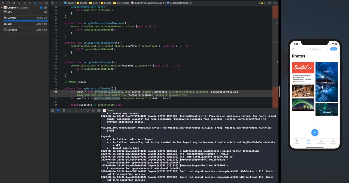 Simulator trong Xcode cho phép chạy ứng dụng trên iPhone giả lập