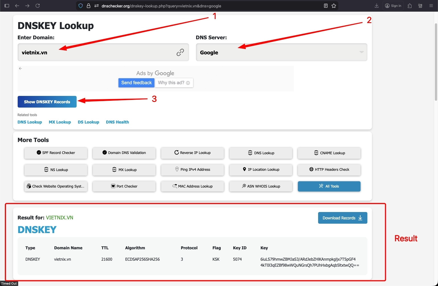 Cách kiểm tra bản ghi DNSKEY của tên miền