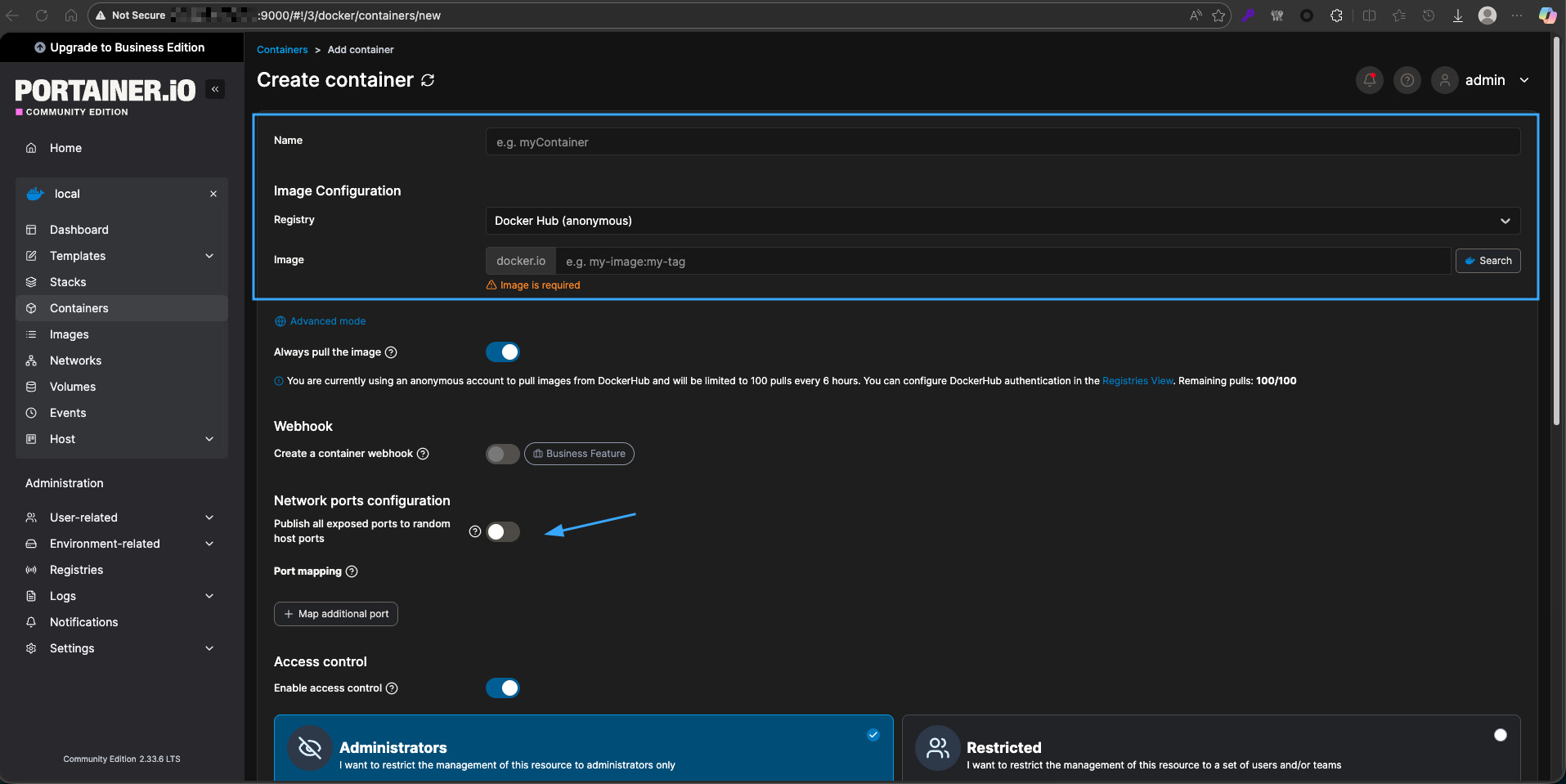 Cập nhật thông tin cho container mới