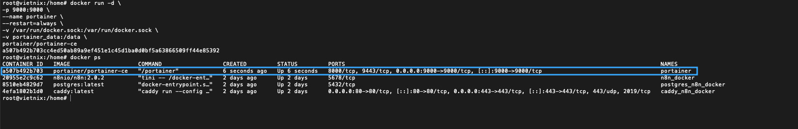 Kiểm tra container Portainer đã chạy hay chưa