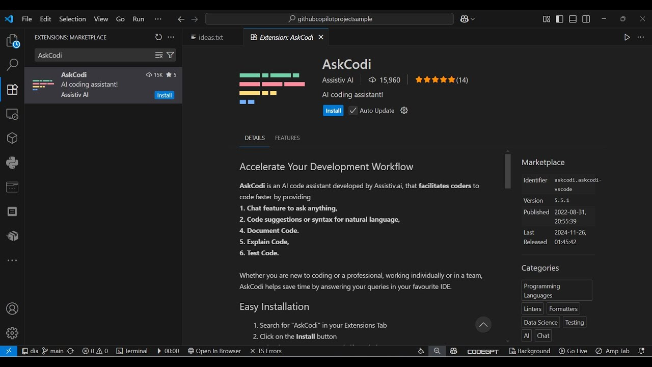Thêm tiện ích AskCodi vào VS Code