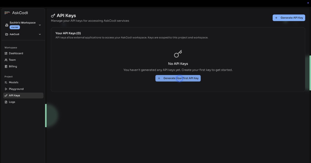 Chọn Generate API Key