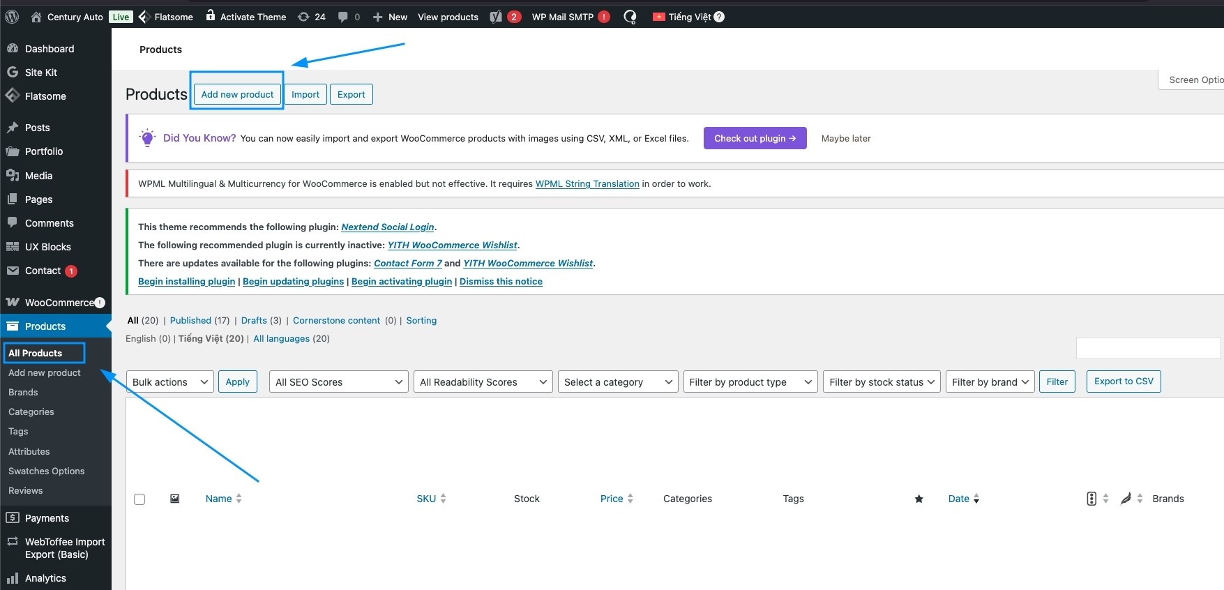 Bạn chọn mục Sản phẩm trong menu bên trái
