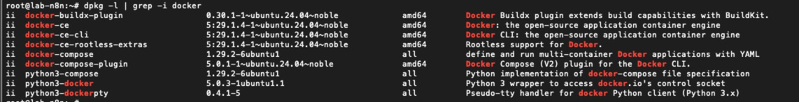 Output của lệnh dpkg -l | grep -i docker