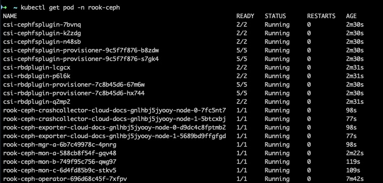 Output của lệnh kubectl apply -f ceph-cluster.yaml