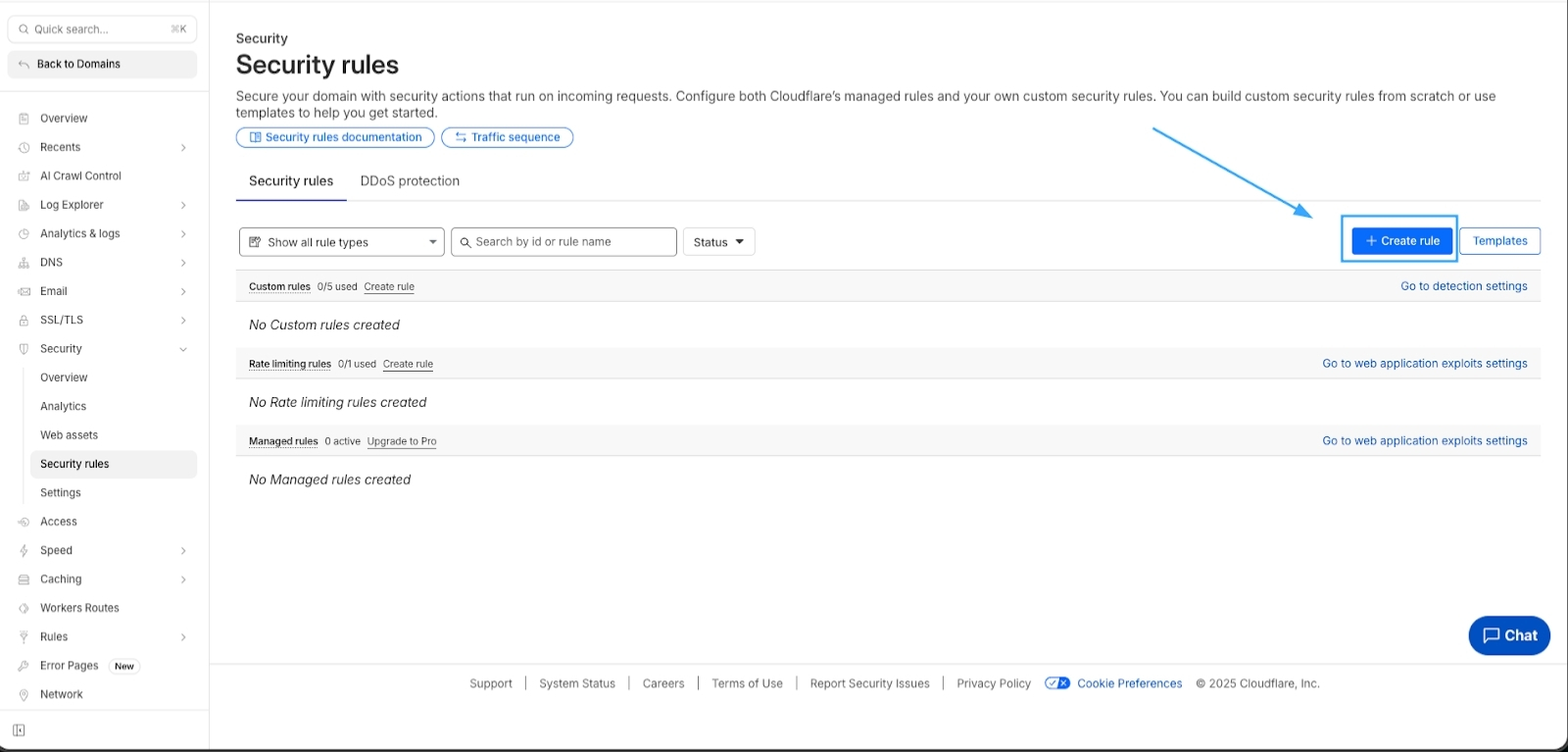Bạn truy cập vào mục WAF để tạo rule