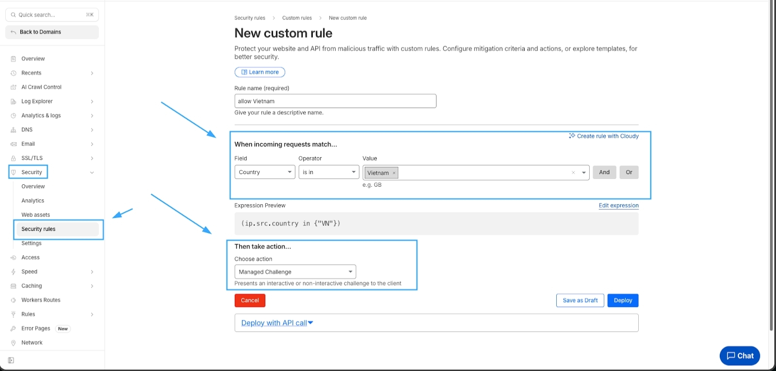 Sau đó chọn các hành động phù hợp