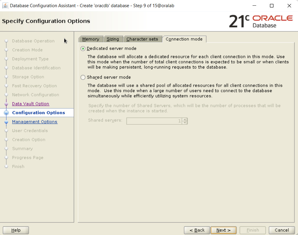 Container Database là gì? Quy trình tạo Container Database bằng DBCA 42 Chọn chế độ kết nối Dedicated