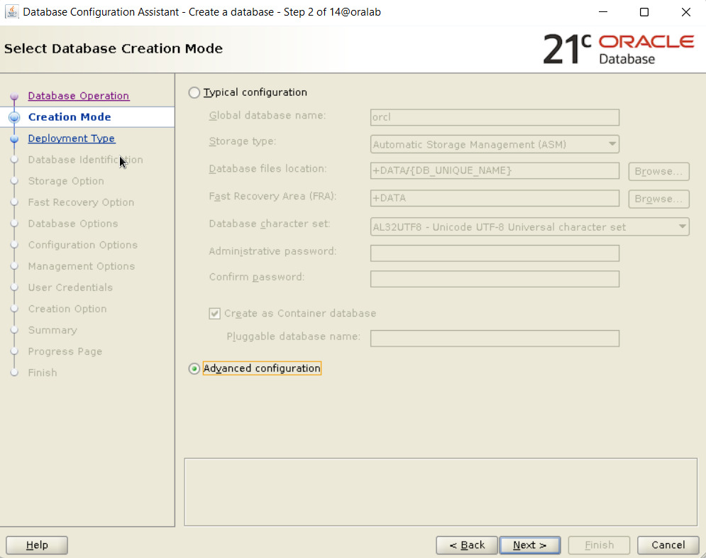 Container Database là gì? Quy trình tạo Container Database bằng DBCA 34 Chọn kiểu cấu hình Advanced configuration