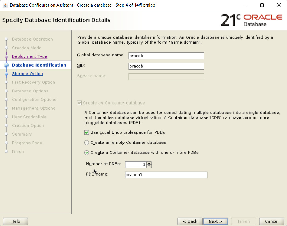 Container Database là gì? Quy trình tạo Container Database bằng DBCA 36 Khai báo tên database và bật chế độ CDB