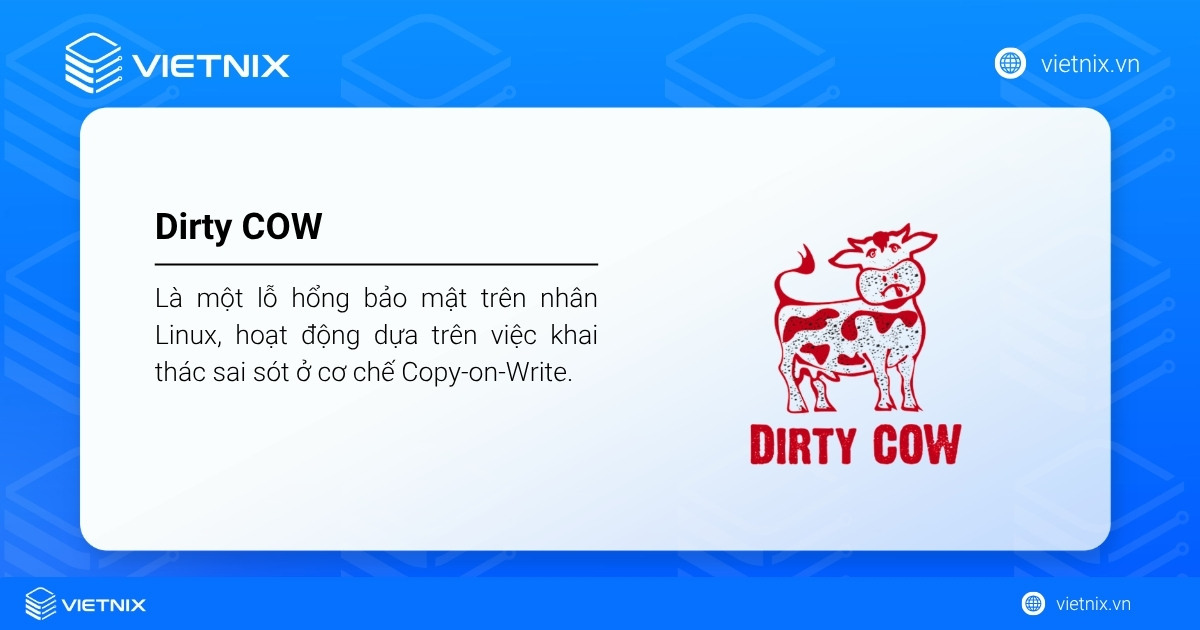 Dirty COW (Dirty copy-on-write) là một lỗ hổng bảo mật trên nhân Linux
