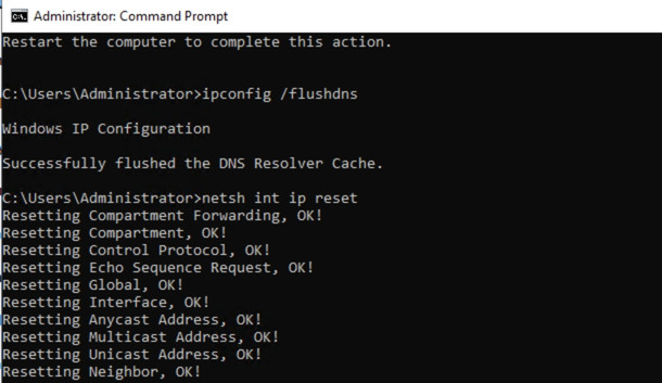 Chạy lệnh Command Prompt để làm mới DNS và IP