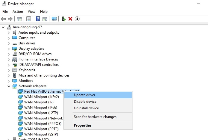 Tiếp theo, bạn hãy chọn Update driver