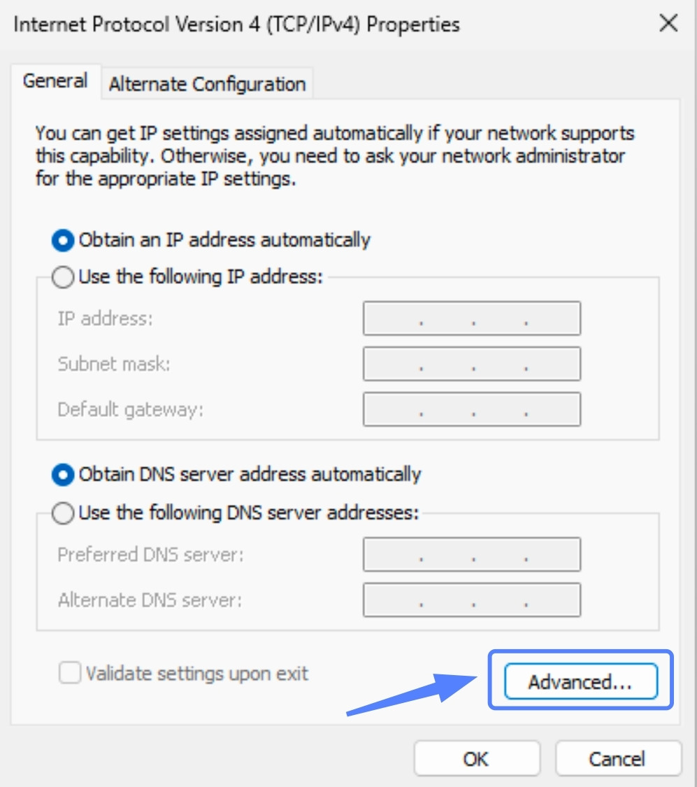 Bạn nhấn vào nút Advanced… 