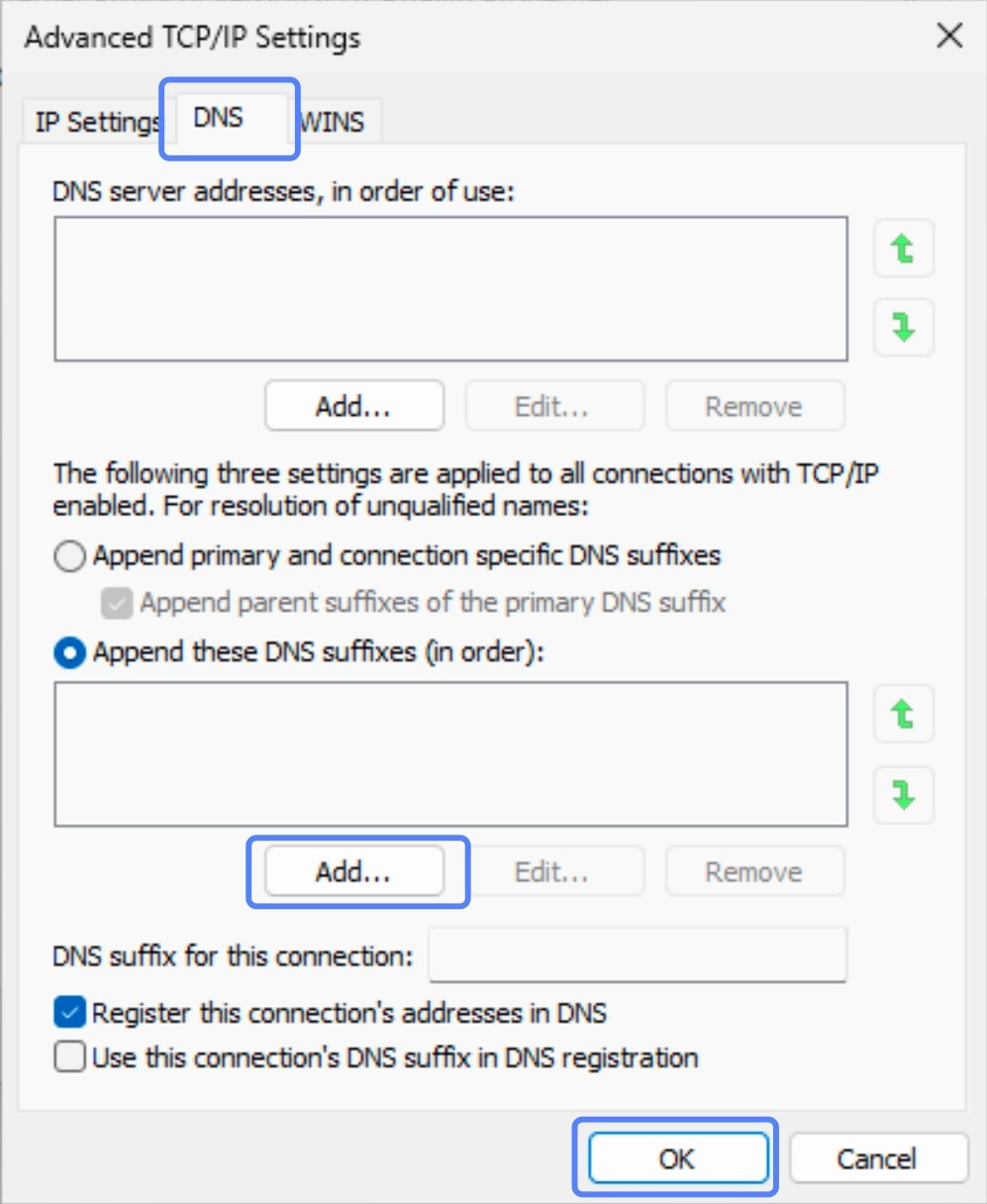 Bạn cần chuyển sang tab DNS
