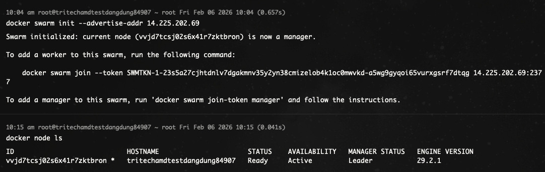 Output lệnh docker swarm init --advertise-addr