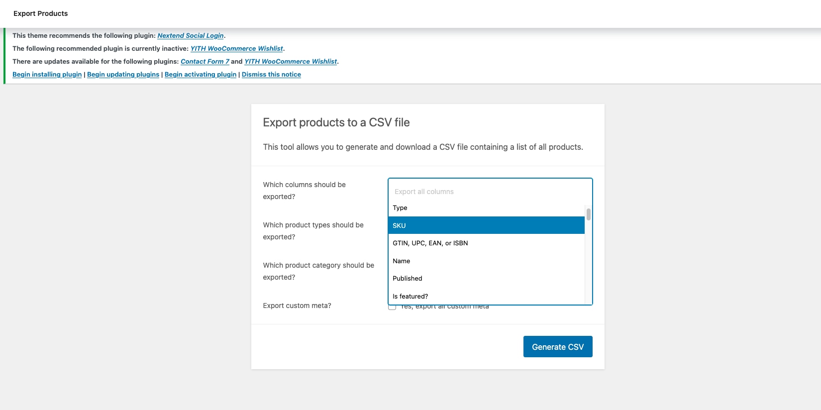 Bạn chọn Export All Columns hoặc dropdown tùy chỉnh columns cần xuất