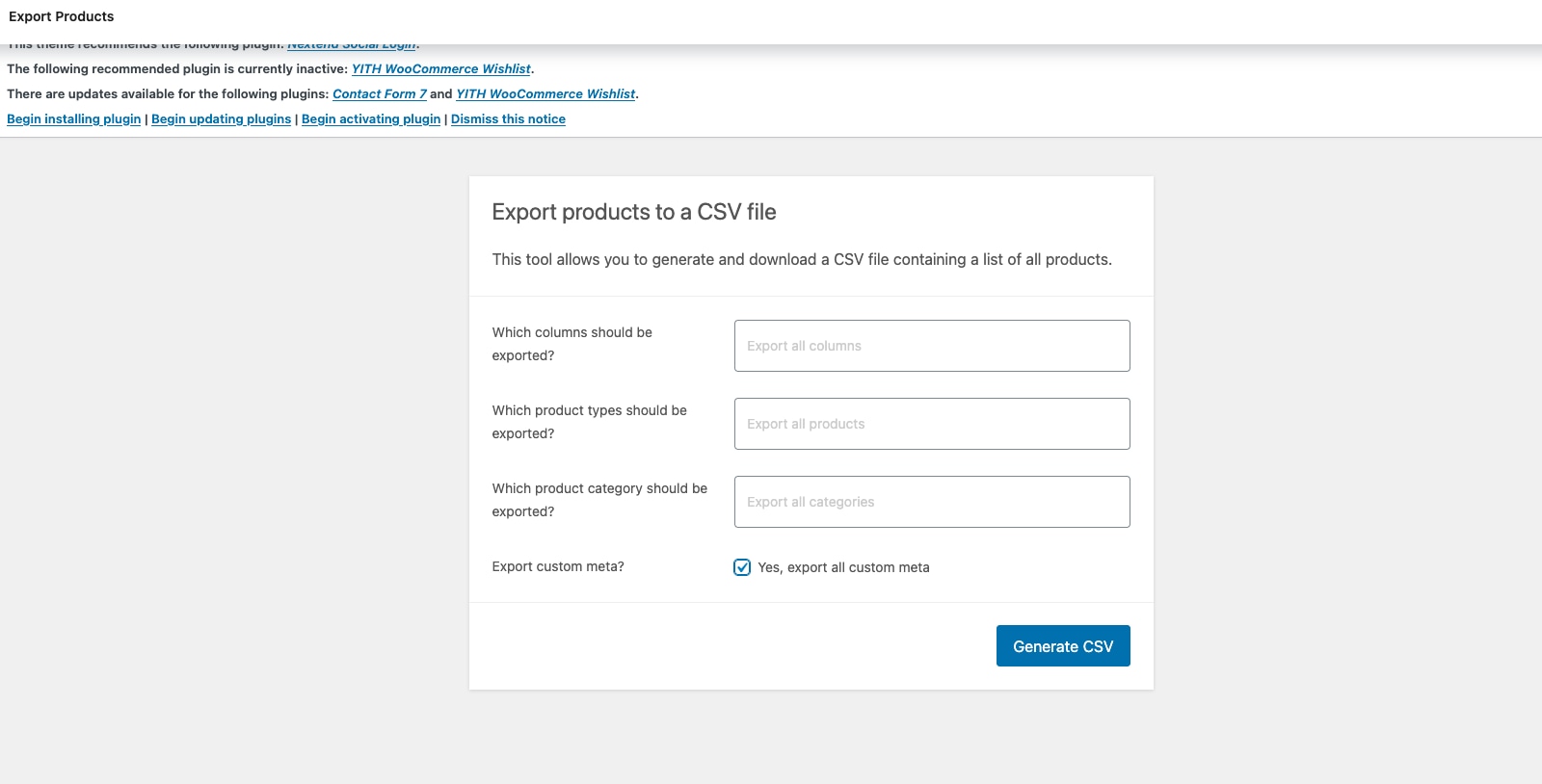 Bạn đánh dấu Export Custom Meta