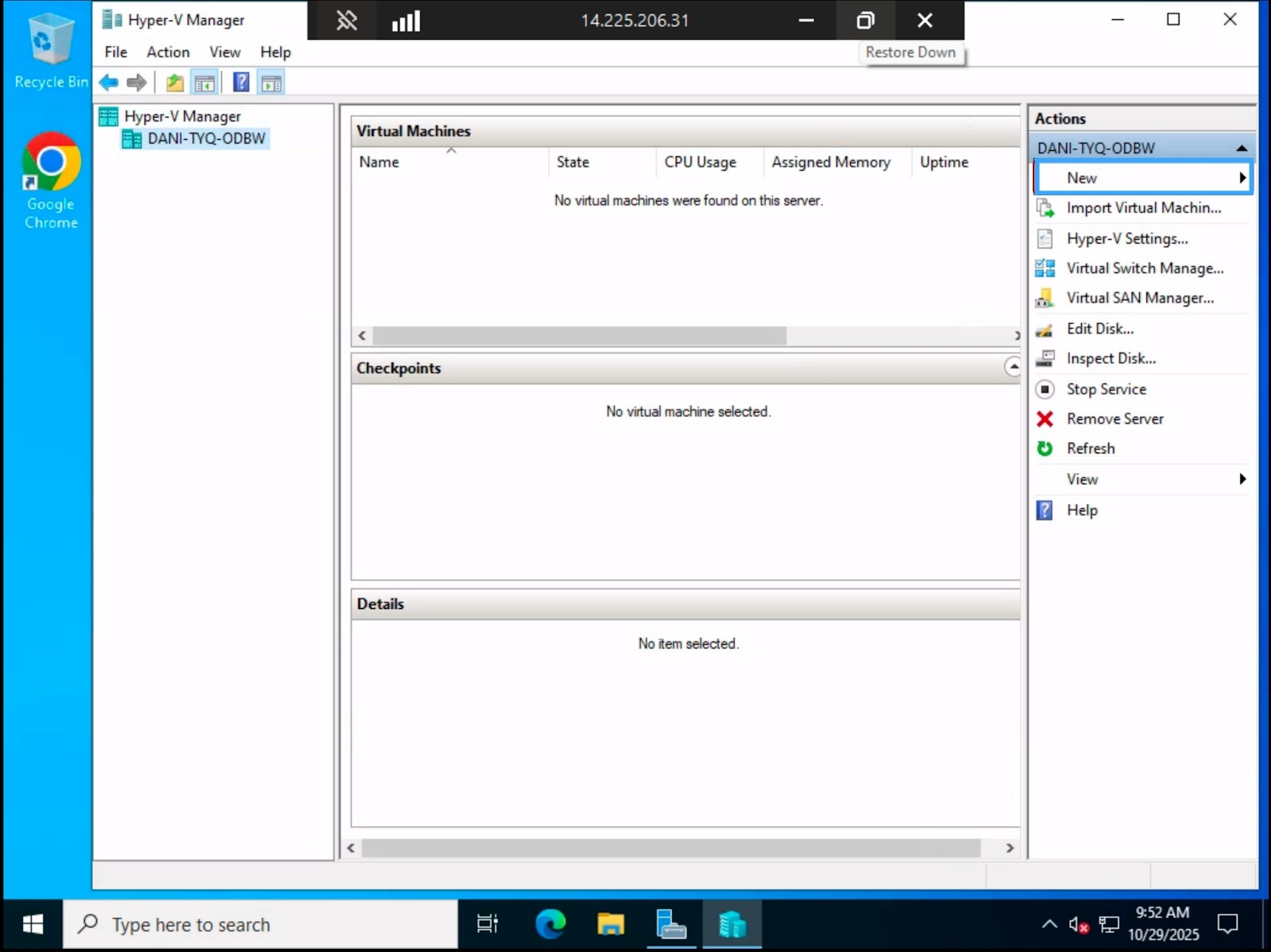 Trong khung Actions bên phải, bạn chọn New