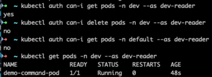 Đây là user dev chỉ có quyền xem pod ở namespace dev