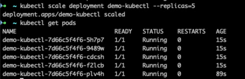 Lệnh kubectl scale deployment demo-kubectl --replicas=5