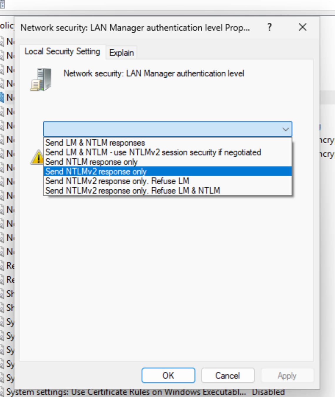 Chọn một trong ba tùy chọn phù hợp với chính sách bảo mật máy chủ