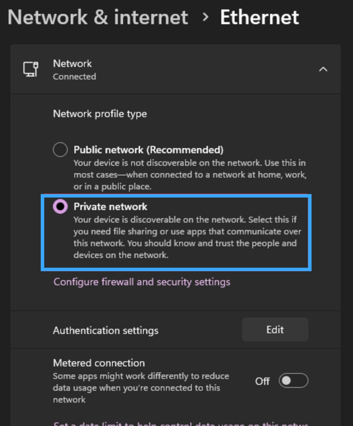 Đổi cấu hình mạng từ Công khai sang Riêng tư