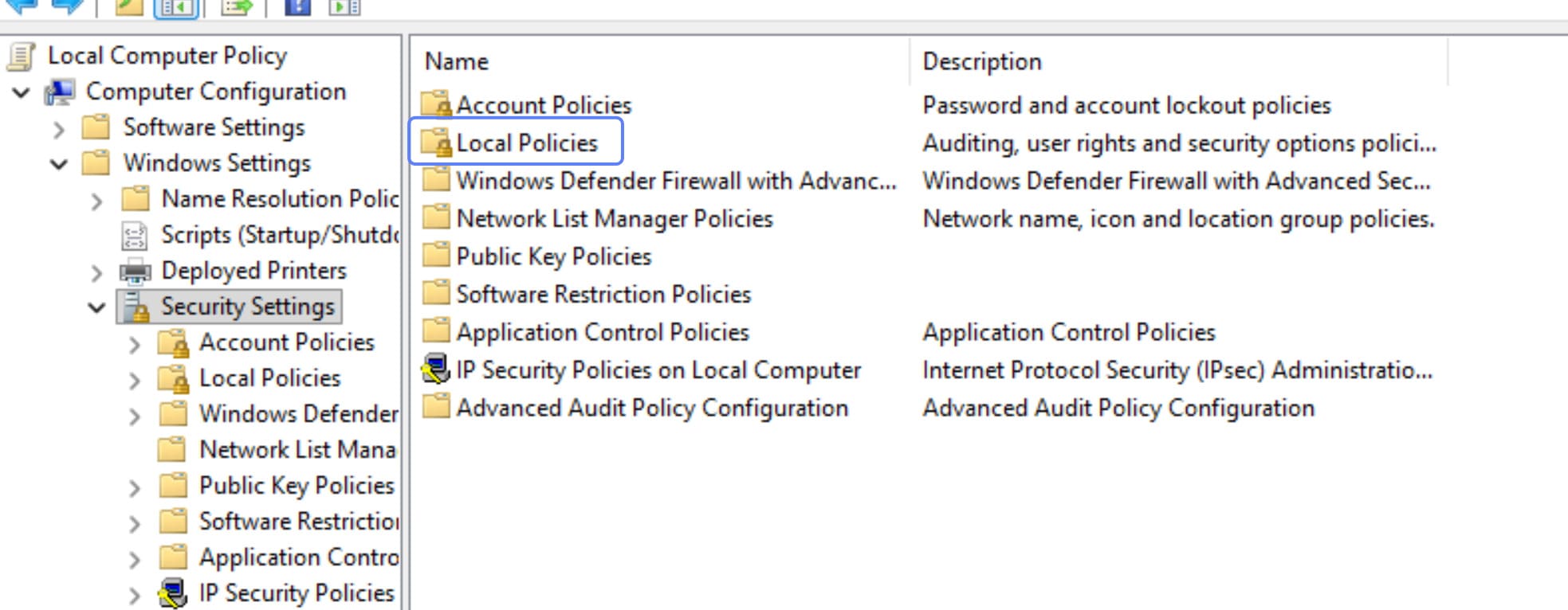 Chọn Chính sách cục bộ