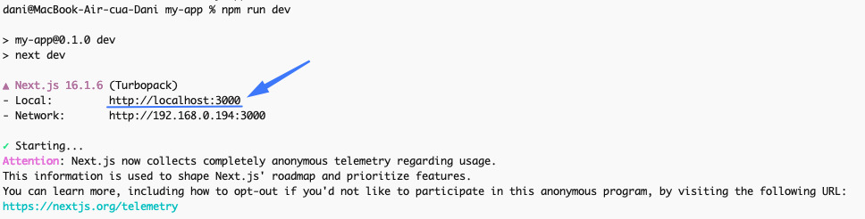 Khởi động server development với npm