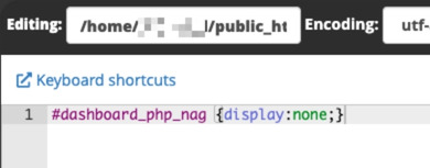 Tạo file với  nội dung  nội dung #dashboard_php_nag {display:none;}.