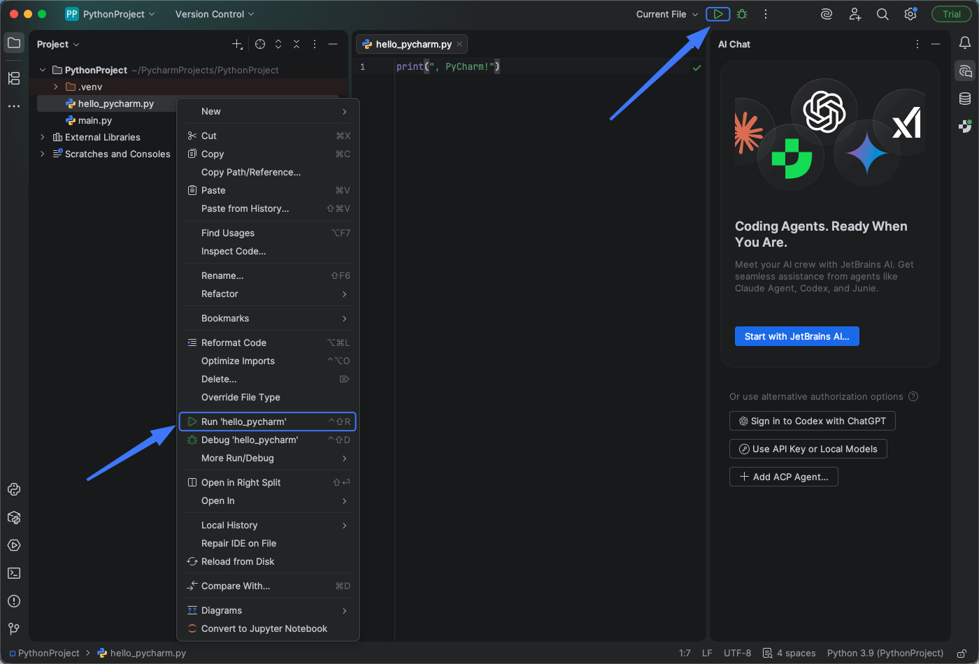 Chạy chương trình trong PyCharm