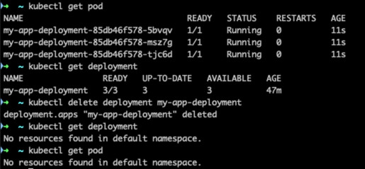 Output lệnh kubectl delete deployment