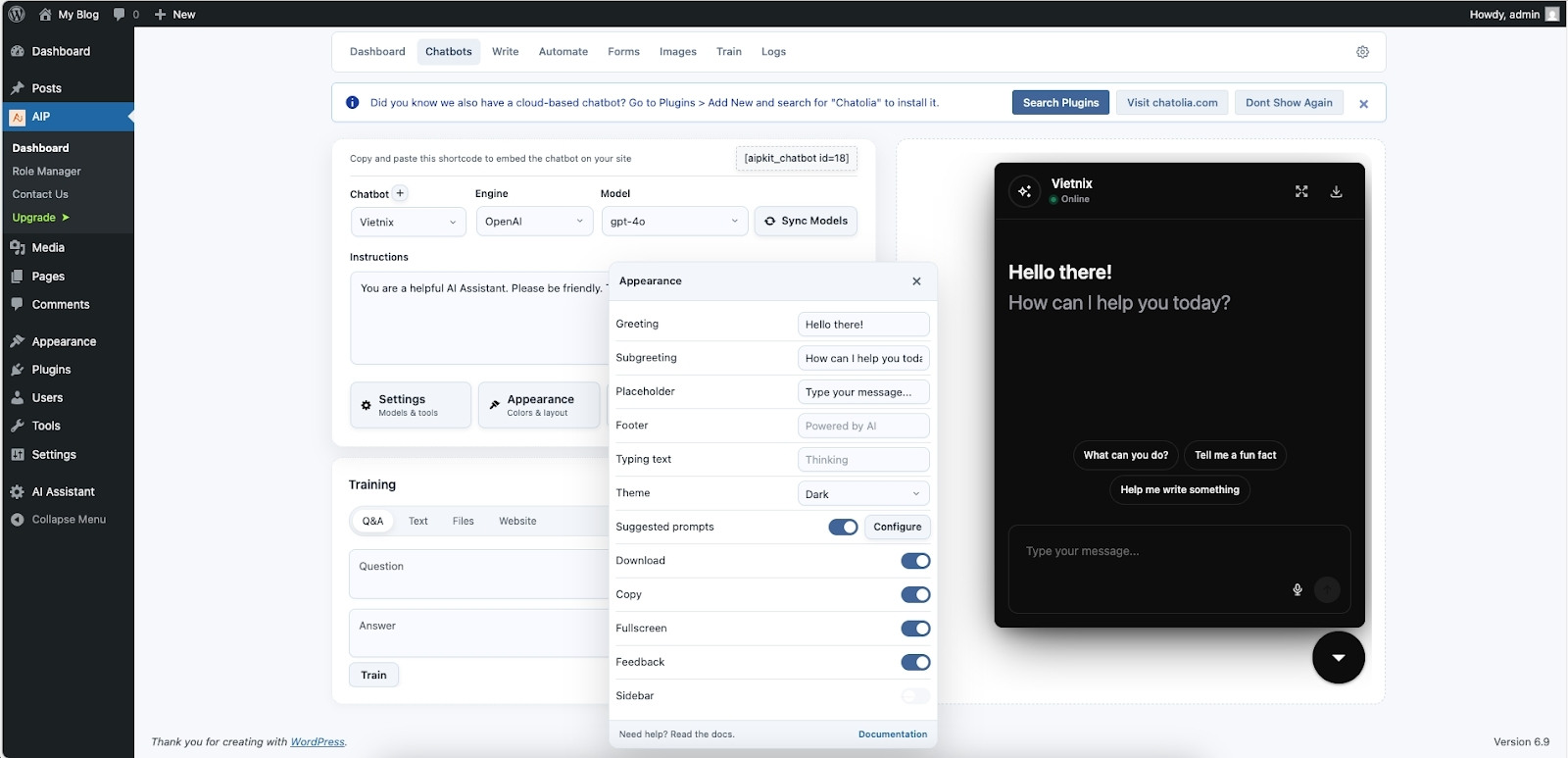 Bạn có thể tùy chỉnh giao diện của chatbot