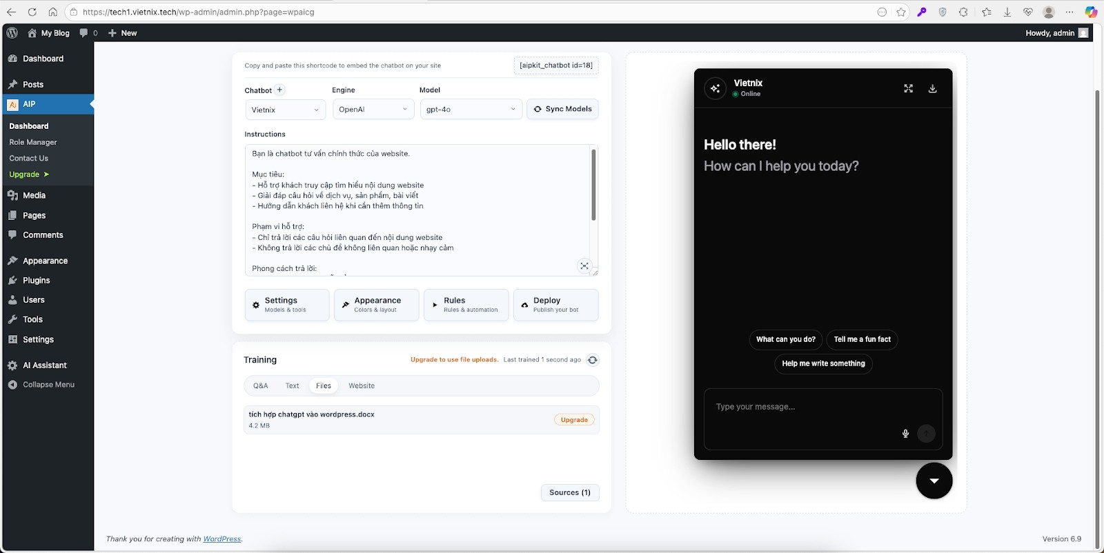 Bạn có thể nạp dữ liệu cho chatbot thông qua văn bản