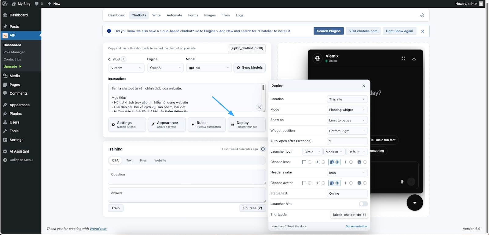 Nhấn Deploy để hoàn thành