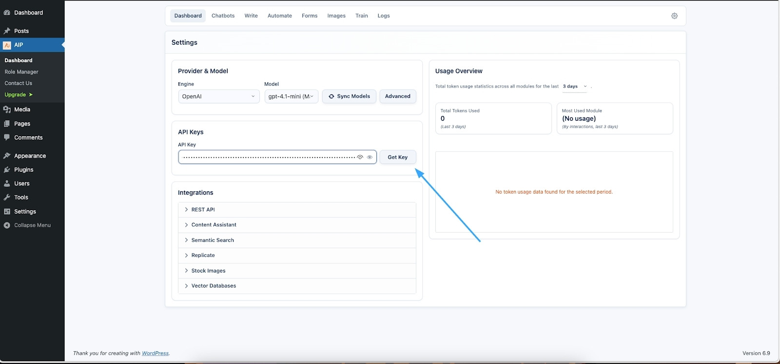 Sau đó bạn vào phần Dashboard của AIP